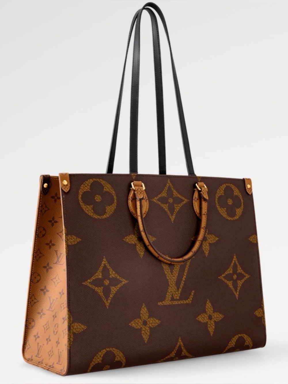 Louis Vuitton ON THE GO  Reverse Beige Canvas  Brown GM Handbag